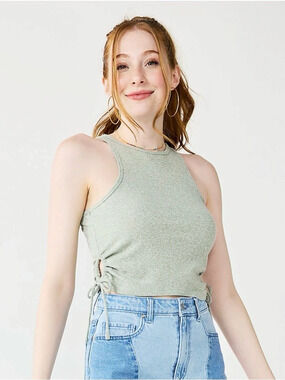NWT Juniors' SO® Side Keyhole
Racerback Tank Top Sage